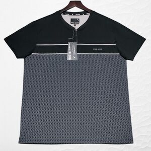 Stone Falcon Mens Shirt Size Large Black Gray Zip V-Neck Cotton Spandex NEW‎